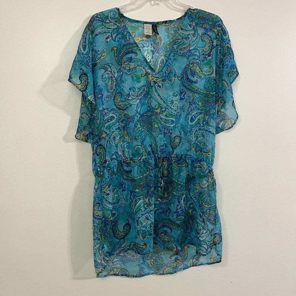 Lauren Ralph Lauren Paisley Print Sheer Swimsuit Beach Cover-up Tunic Dress Sz M